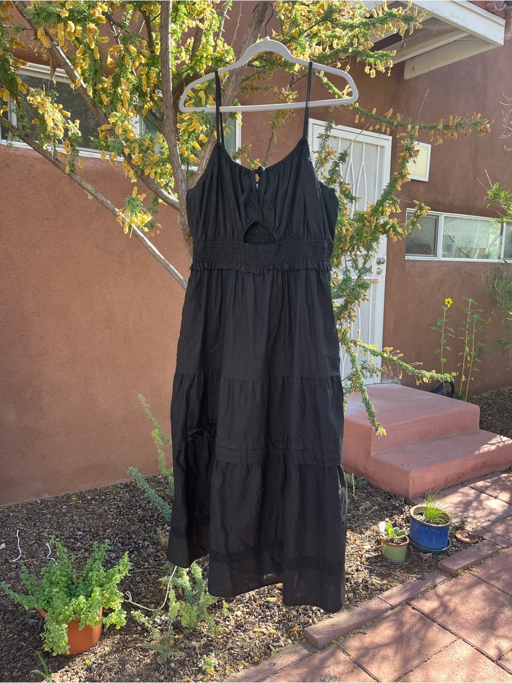 Claudia Dress — Lisa Says Gah Black Tiered Maxi Dress with Spaghetti Straps
